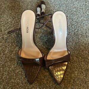 Fashion Nova Chocolate Croc-Pattern Heels